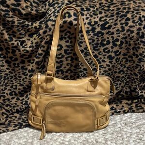 Stone Mountain Tan Leather Shoulder Bag with Gold Hardware